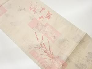 草花に古典柄模様織出し袋帯